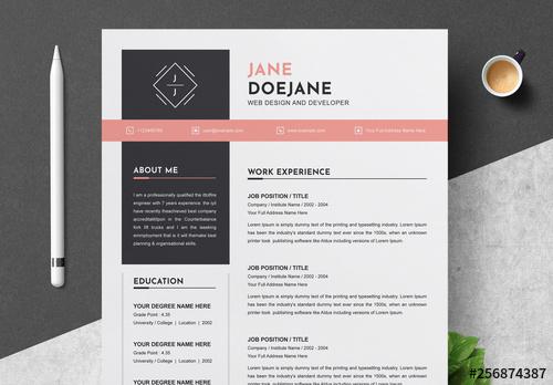 Resume and Cover Letter Layout with Coral Accents - 256874387 - 256874387