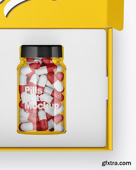 Opened Glossy Box with Pills Bottle Mockup 51387