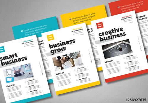 Business Flyer Layout with Blue, Red, or Yellow Accents - 256927635 - 256927635