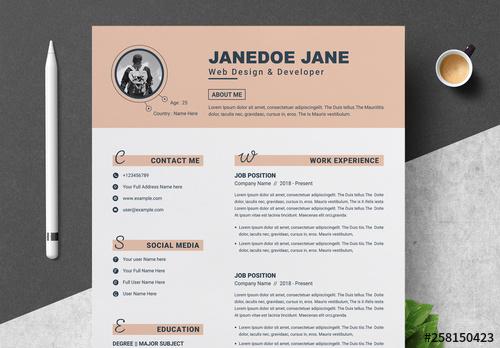 Resume and Cover Letter Layout with Tan Header Accents - 258150423 - 258150423