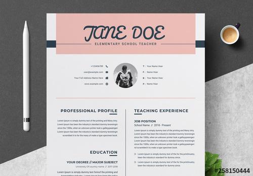 Resume, Cover Letter, and Reference Sheet Layout with Pink Header - 258150444 - 258150444