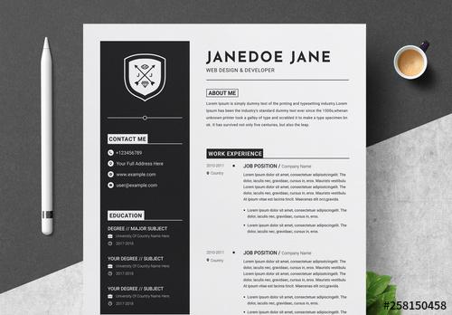 Resume and Cover Letter Layout with Dark Sidebar - 258150458 - 258150458