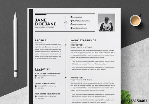 Black and White Resume and Cover Letter Layout - 258150461 - 258150461