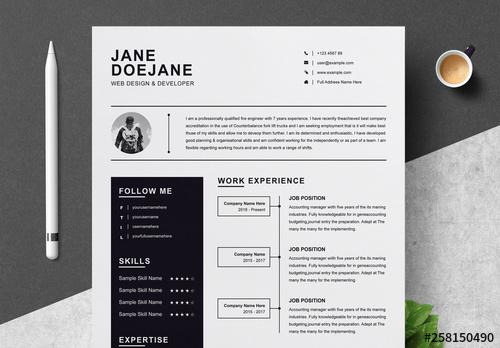 Resume and Cover Letter Layout with Dark Sidebar - 258150490 - 258150490