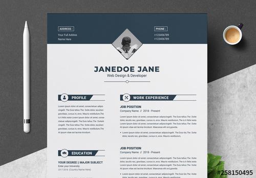 White and Dark Blue Resume and Cover Letter Layout - 258150495 - 258150495