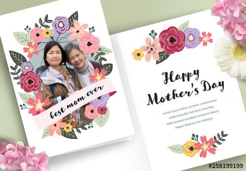 Illustrative Floral Mother's Day Card Layout - 258199199 - 258199199