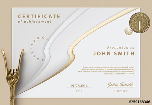 Certificate of Achievement with Abstract Cream and Gold Design - 259168346 - 259168346