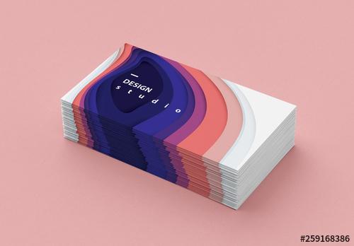 Business Card Template with Colorful Paper Cut Illustration - 259168386 - 259168386