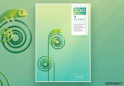 Animals and Plants Poster Layout With Green Chameleon - 259168417 - 259168417