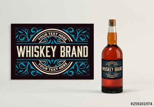 Vintage Whiskey Label Layout with Cream and Teal Accents - 259201974 - 259201974