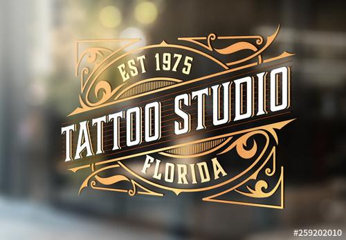 Vintage Tattoo Logo with Gold Elements - 259202010 - 259202010