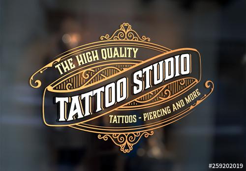 Vintage Tattoo Logo with Gold Elements - 259202019 - 259202019