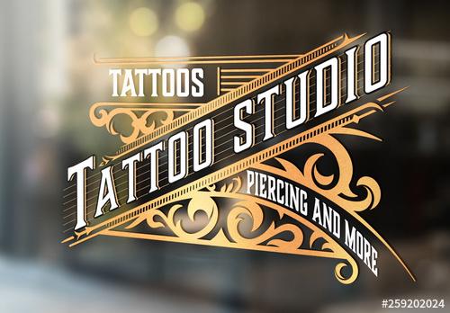 Vintage Tattoo Logo with Gold Elements - 259202024 - 259202024