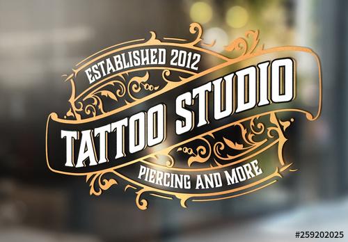 Vintage Tattoo Logo with Gold Elements - 259202025 - 259202025