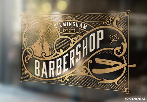 Gold Vintage Barbershop Logo - 259202034 - 259202034