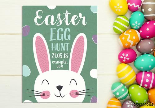 Easter Party Poster Layout with Cartoon Rabbits - 259209264 - 259209264