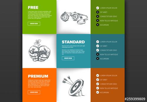 Colorful Grid Product and Service Comparison Table with Hand Drawn Illustrations - 259399809 - 259399809