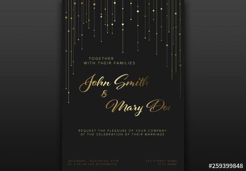 Black Wedding Invitation Layout with Gold Accents - 259399848 - 259399848