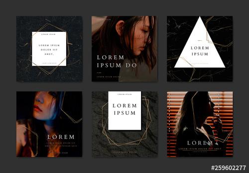 Dark Social Media Post Layouts with Gold Geometric Accents - 259602277 - 259602277