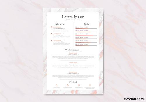 Resume Layout with a Pink and White Marble Background - 259602279 - 259602279