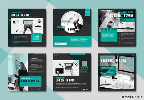 Social Media Post Layouts with Teal and Gray Accents - 259602307 - 259602307