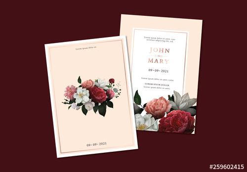 Wedding Invitation Layout with Floral Elements - 259602415 - 259602415