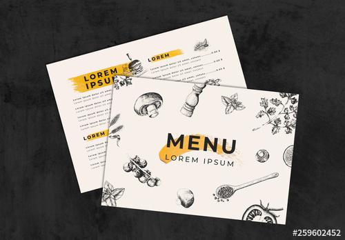 Horizontal Menu Layout with Illustrations and Yellow Accents - 259602452 - 259602452