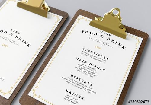Menu Layout with Tan and Yellow Ornamental Accents - 259602473 - 259602473