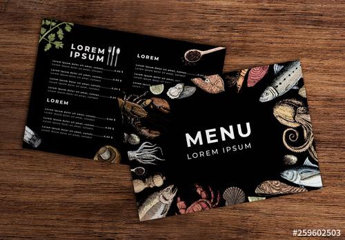 Dark Menu Layout with Seafood Illustrations - 259602503 - 259602503