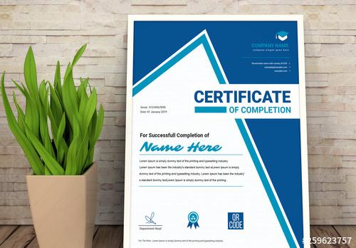 Certificate of Achievement Layout with Blue Elements - 259623757 - 259623757