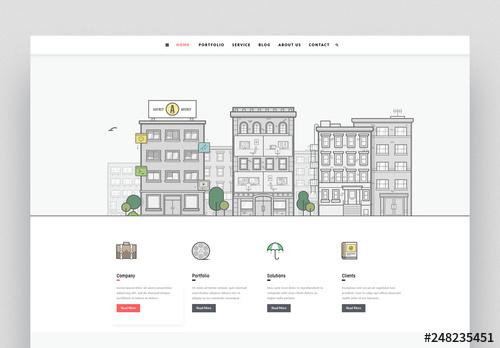 Website Layout with Illustration of Buildings - 248235451 - 248235451