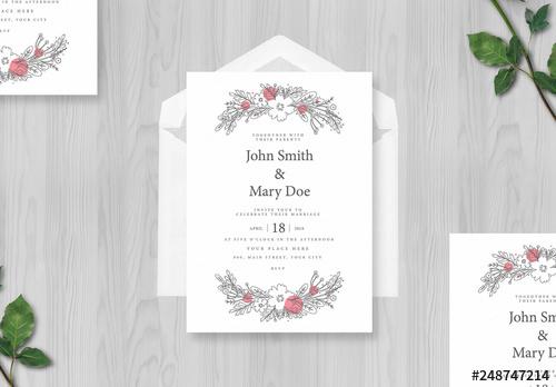 Wedding Invitation Layout with Floral Illustrations - 248747214 - 248747214