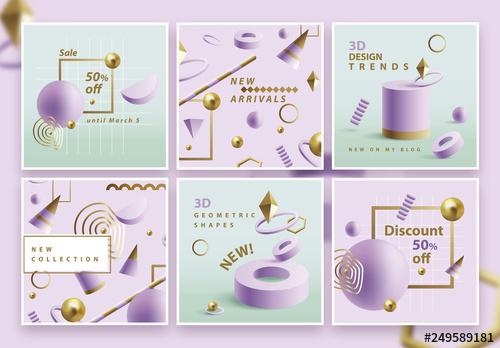 Square Social Media Post Layouts with Purple Geometric Shapes - 249589181 - 249589181