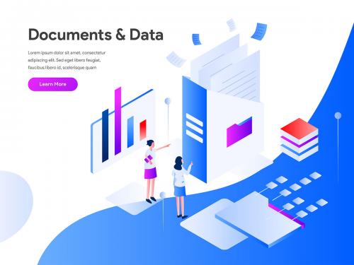 Documents and Data Isometric Illustration Concept - documents-and-data-isometric-illustration-concept