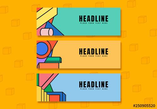 Social Media Banner Layouts with Colorful Geometric Shapes - 250905520 - 250905520