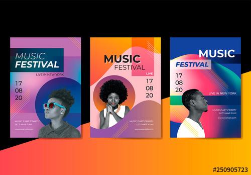 Colorful Music Festival Poster Layouts with Photos and Shapes - 250905723 - 250905723