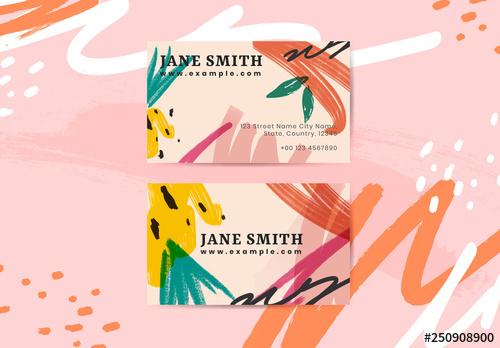 Business Card Layout with Colorful Paint Strokes - 250908900 - 250908900