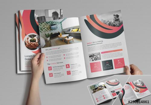 Bifold Brochure Layout with Abstract Elements - 250914861 - 250914861