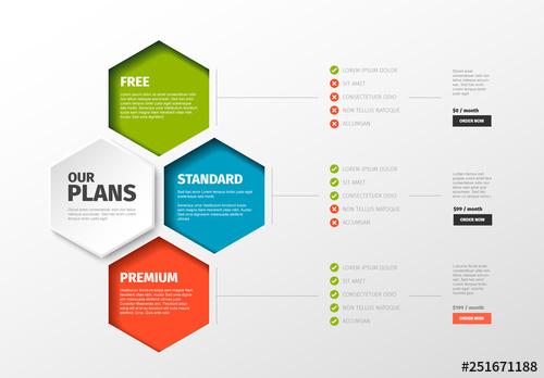 Product/Service Price Comparison Layout with Hexagon Elements - 251671188 - 251671188