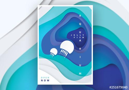 Poster Layout with Jellyfish Cutout Illustration - 251679040 - 251679040