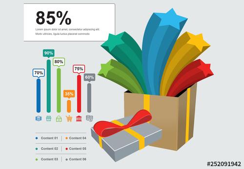 Infographic Layout with 3D Box and Star Illustrations - 252091942 - 252091942