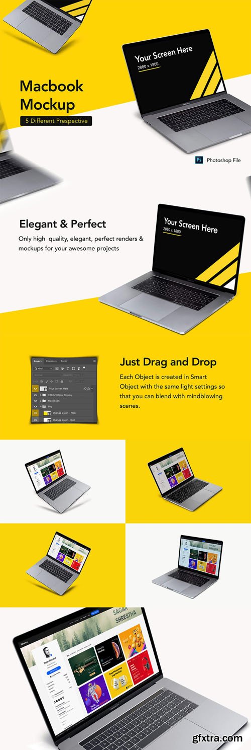 Macbook PSD Mockups - 5 Different Perspective