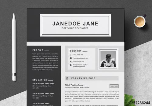 Black and Gray Resume, Cover Letter, and Reference Sheet Layout - 252286244 - 252286244