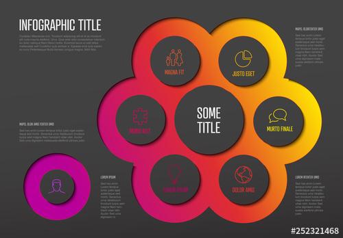 Dark Infographic Layout with Bright Connected Circle Elements - 252321468 - 252321468