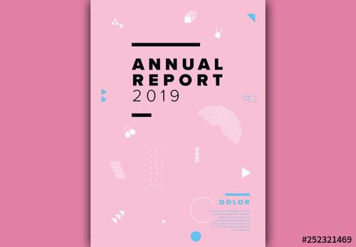 Pink Report Cover Layout with Abstract Illustration Elements - 252321469 - 252321469