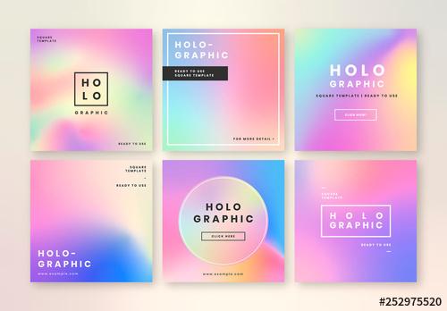 Social Media Post Layouts with Holographic Gradients - 252975520 - 252975520