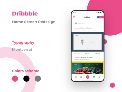 Dribbble Redesign - Home Screen - dribbble-redesign-home-screen