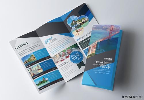 Business Trifold Brochure Layout with Blue Accents - 253418530 - 253418530