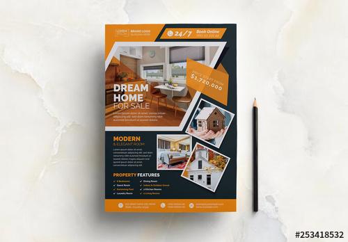 Real Estate Flyer Layout with Orange Accents - 253418532 - 253418532