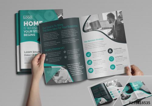 Bifold Brochure Layout with Teal Accents - 253418535 - 253418535